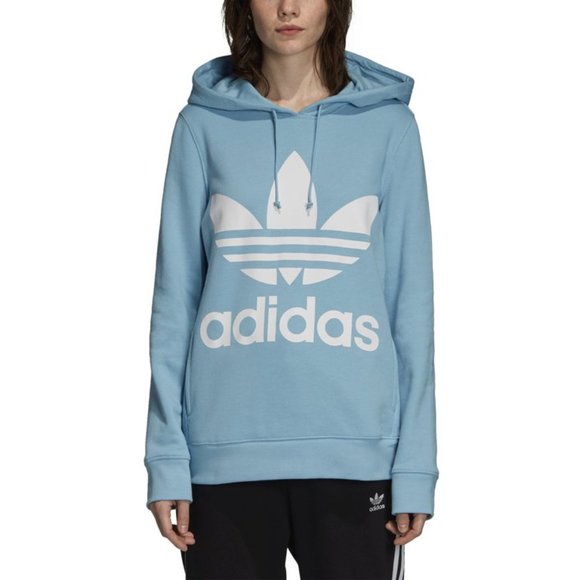 ADIDAS Trefoil Clear Blue Womens Hoodie w Screened Logo on Front sz S EUC - Picture 1 of 11